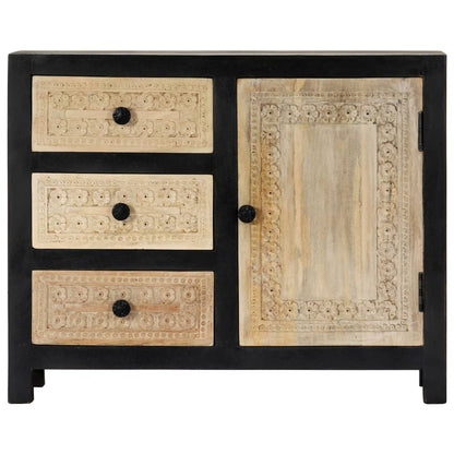 Side Cabinet Grey and natural Solid mango wood, MDF Medium