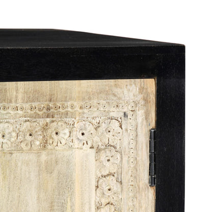 Side Cabinet Grey and natural Solid mango wood, MDF Medium