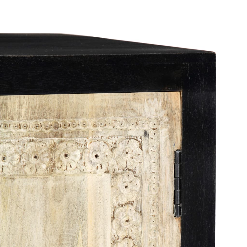 Side Cabinet Grey and natural Solid mango wood, MDF Medium