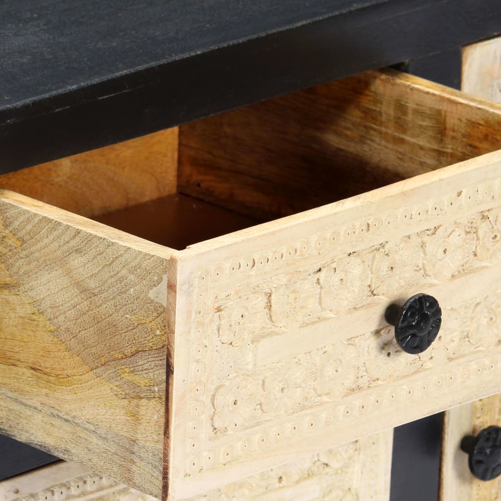 Side Cabinet Grey and natural Solid mango wood, MDF Medium