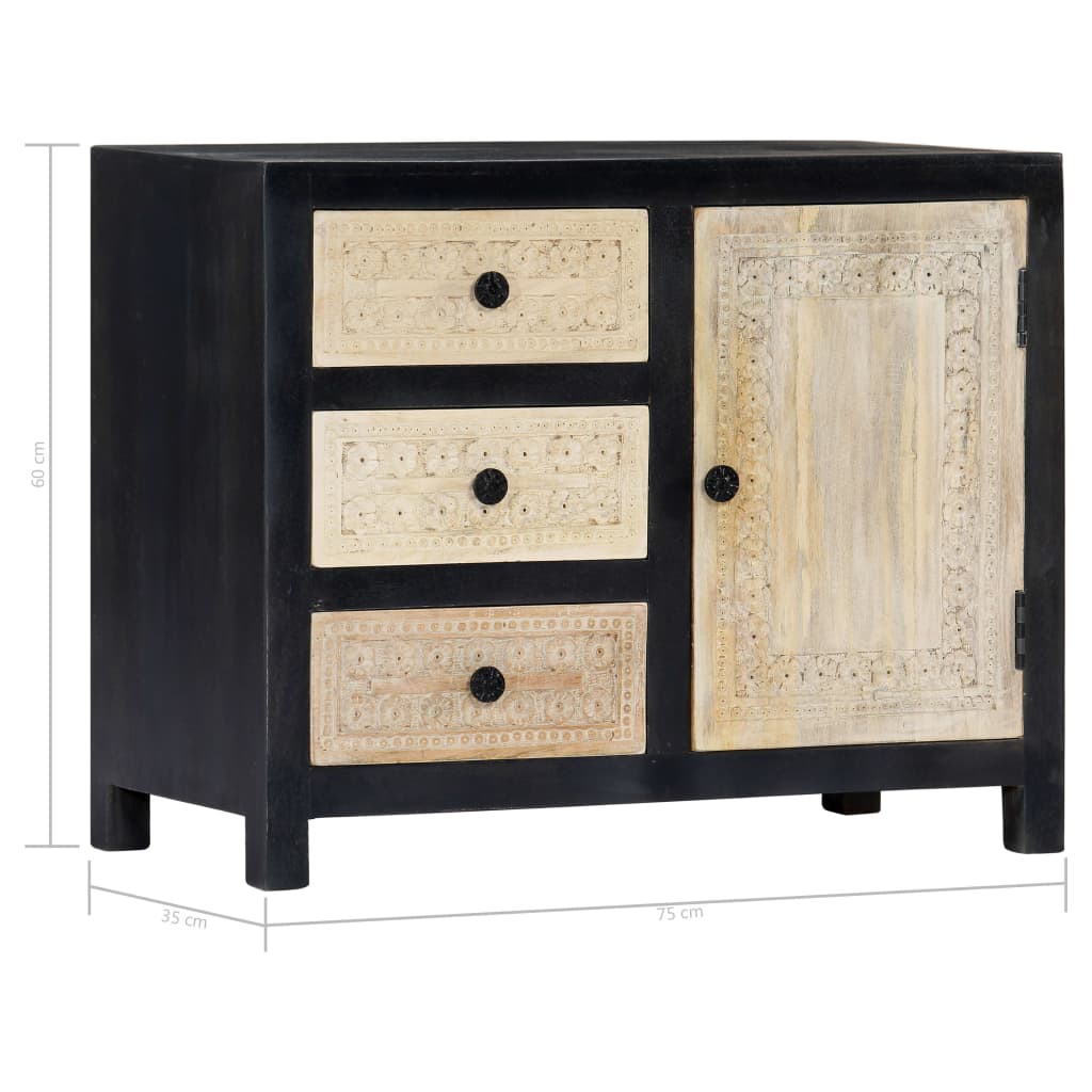Side Cabinet Grey and natural Solid mango wood, MDF Medium
