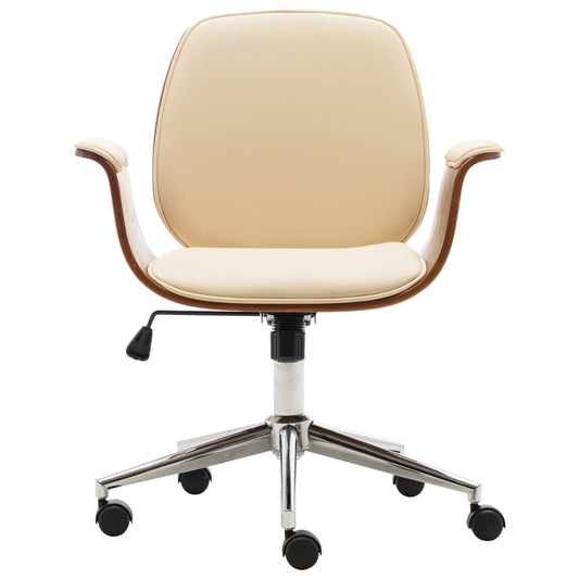 Office Chair Cream + Brown Faux leather, Bentwood, Chromed metal