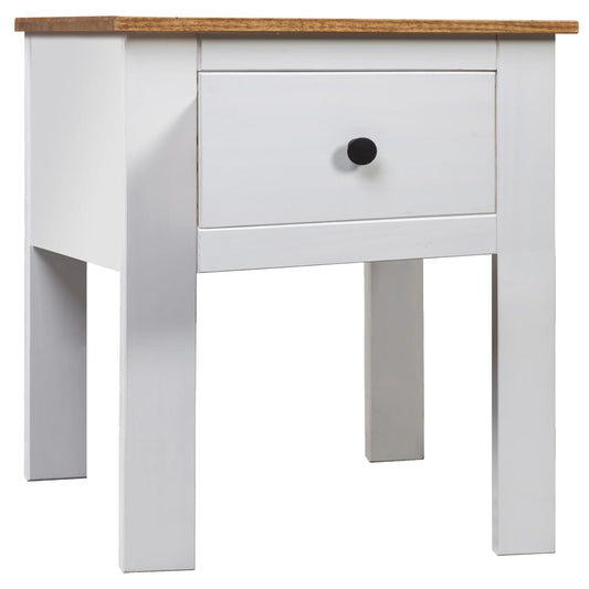 Bedside Cabinet White, Natural Solid Pine Wood 18.1x15.7x22.4 in