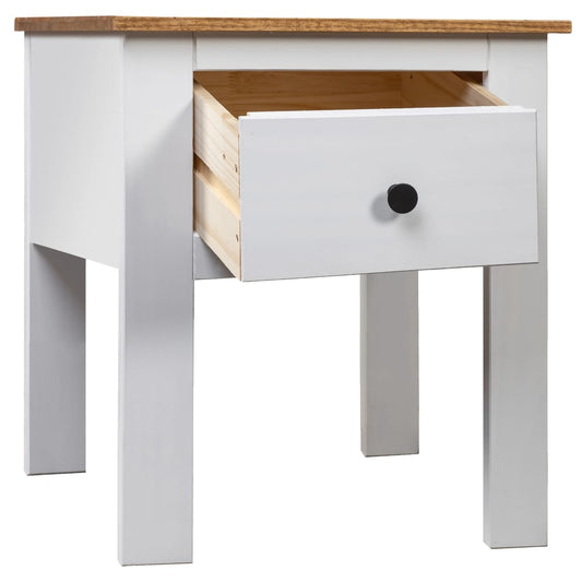 Bedside Cabinet White, Natural Solid Pine Wood 18.1x15.7x22.4 in