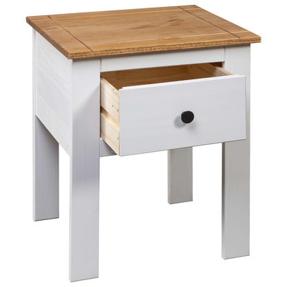 Bedside Cabinet White, Natural Solid Pine Wood 18.1x15.7x22.4 in