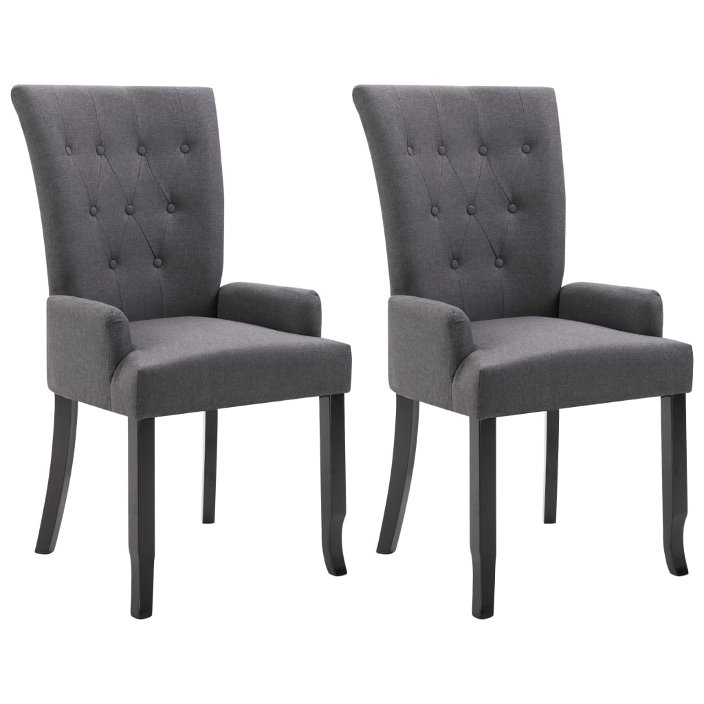 Dining Chair Set of 2 Dark Grey Polyester, Oak Wood Standard