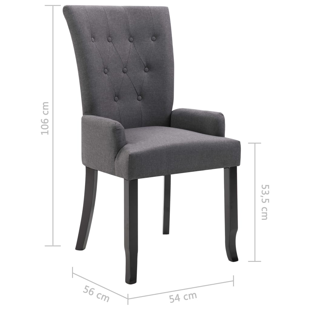 Dining Chair Set of 2 Dark Grey Polyester, Oak Wood Standard