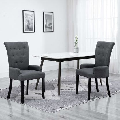 Dining Chair Set of 2 Dark Grey Polyester, Oak Wood Standard