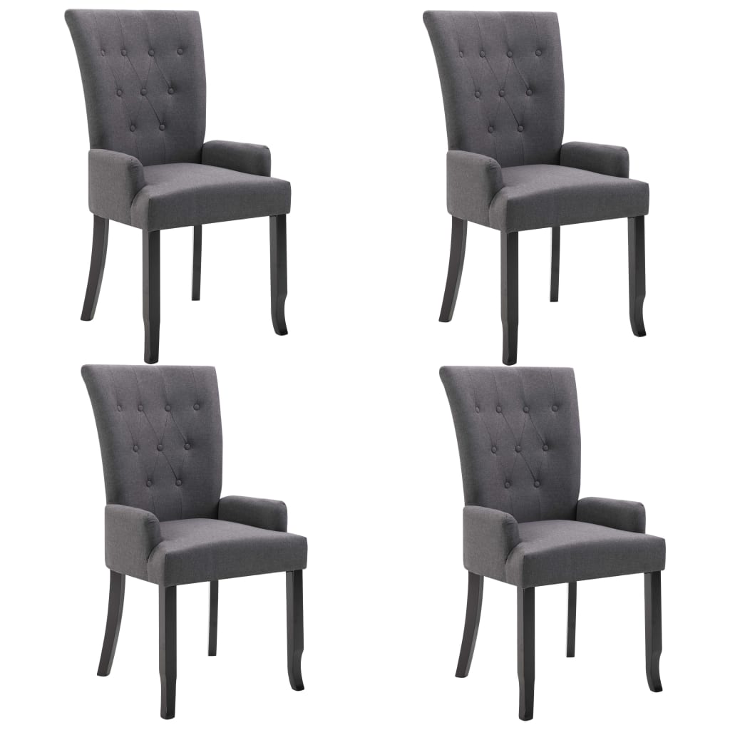 Dining Chair Set of 4 Dark Gray Polyester, Oak Wood Standard