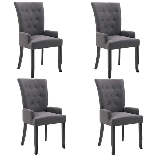 Dining Chair Set of 4 Dark Gray Polyester, Oak Wood Standard