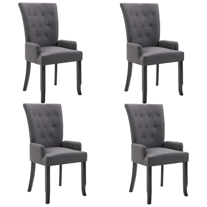 Dining Chair Set of 4 Dark Gray Polyester, Oak Wood Standard