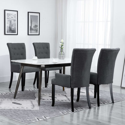 Dining Chair Set of 4 Dark Gray Polyester, Oak Wood Standard