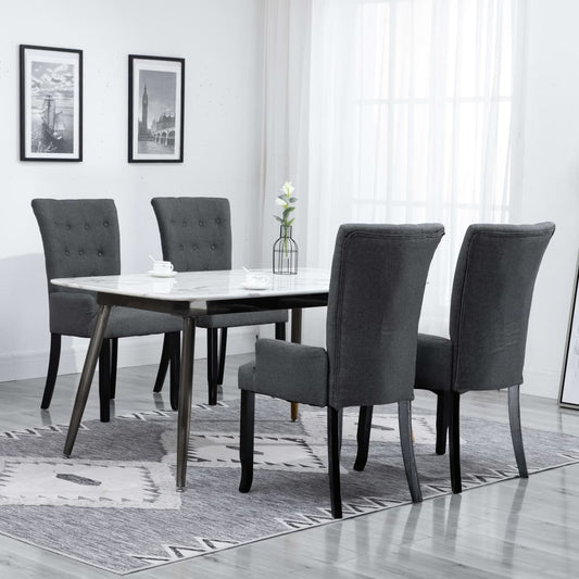 Dining Chair Set of 4 Dark Gray Polyester, Oak Wood Standard