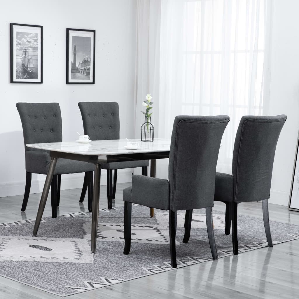 Dining Chair Set of 4 Dark Gray Polyester, Oak Wood Standard