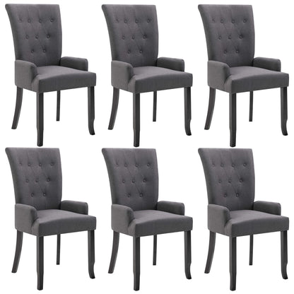 Dining Chair Set of 6 Dark Grey Polyester Fabric and Oak Wood