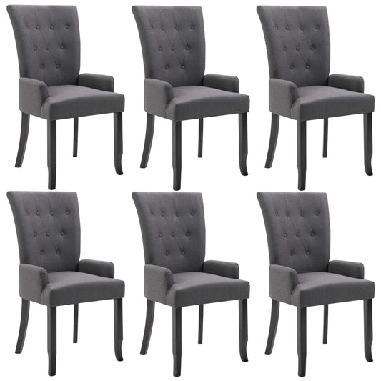 Dining Chair Set of 6 Dark Grey Polyester Fabric and Oak Wood