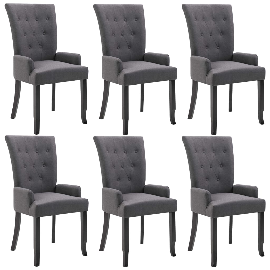 Dining Chair Set of 6 Dark Grey Polyester Fabric and Oak Wood