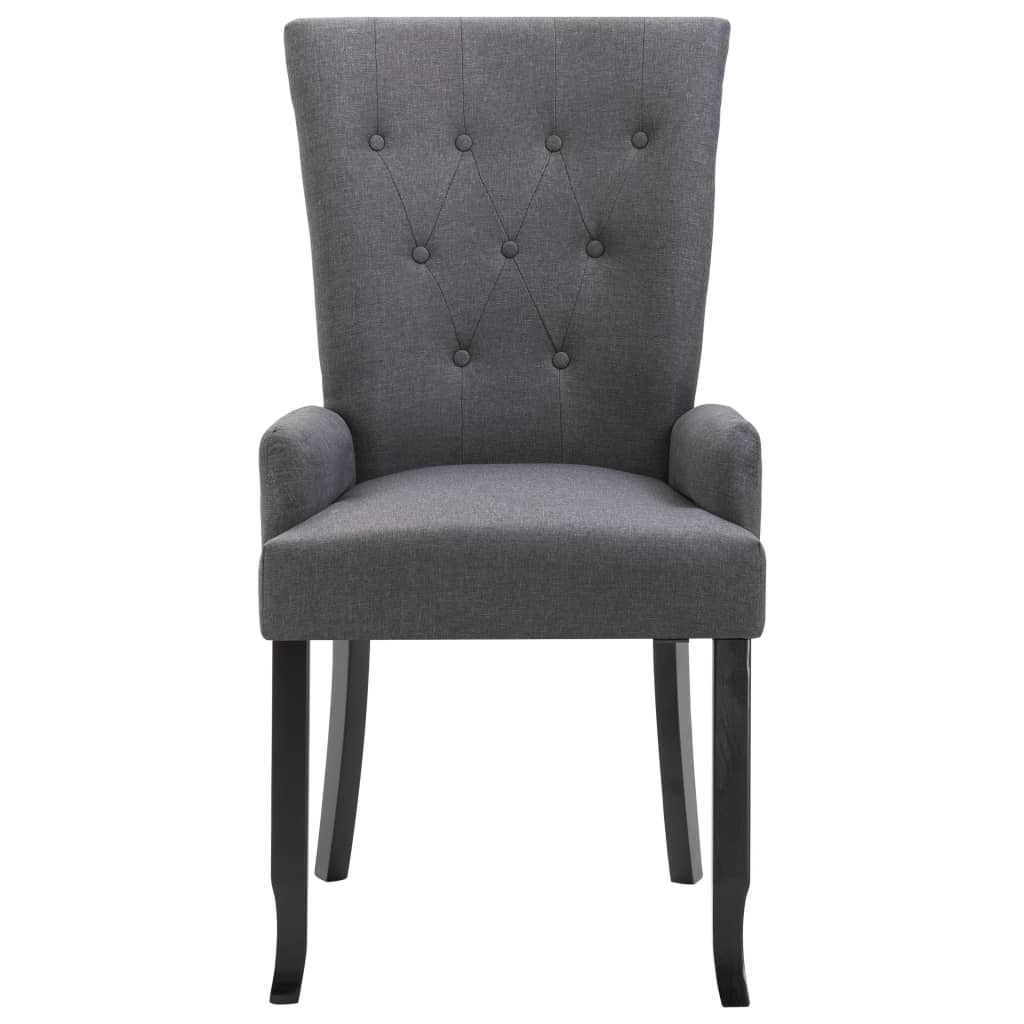 Dining Chair Set of 6 Dark Grey Polyester Fabric and Oak Wood