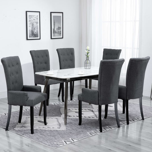 Dining Chair Set of 6 Dark Grey Polyester Fabric and Oak Wood