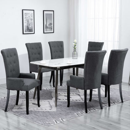 Dining Chair Set of 6 Dark Grey Polyester Fabric and Oak Wood