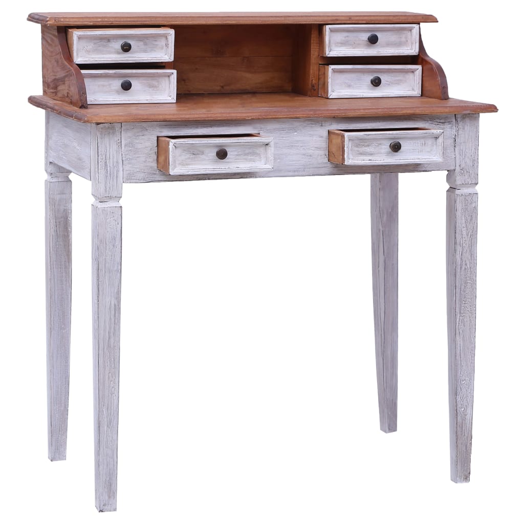 Writing Desk Natural and white Solid mahogany wood Compact