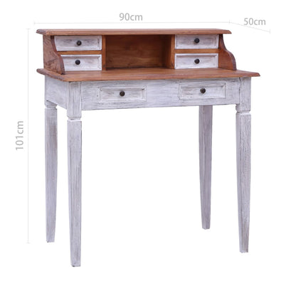 Writing Desk Natural and white Solid mahogany wood Compact