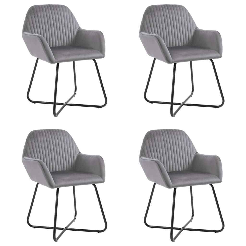 Dining Chair Set of 4 Grey Velvet and Powder-Coated Steel
