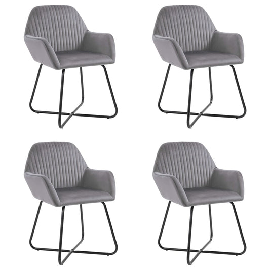 Dining Chair Set of 4 Grey Velvet and Powder-Coated Steel