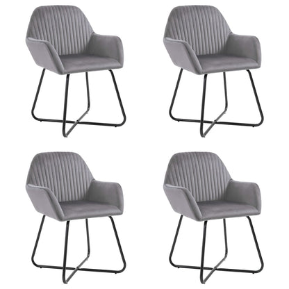 Dining Chair Set of 4 Grey Velvet and Powder-Coated Steel