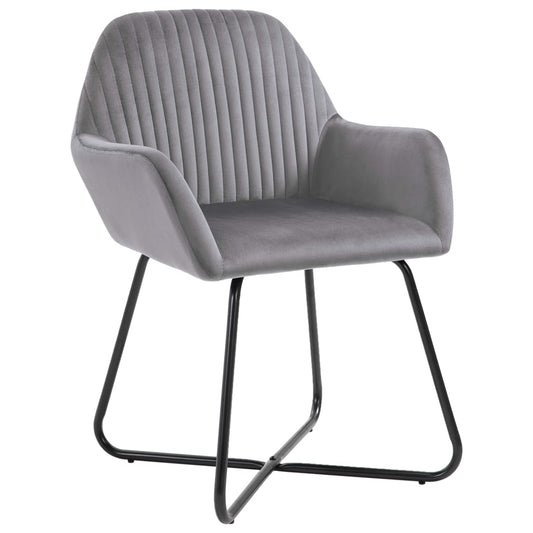 Dining Chair Set of 4 Grey Velvet and Powder-Coated Steel