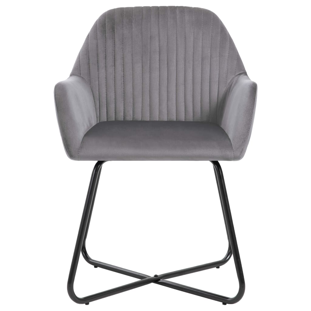 Dining Chair Set of 4 Grey Velvet and Powder-Coated Steel