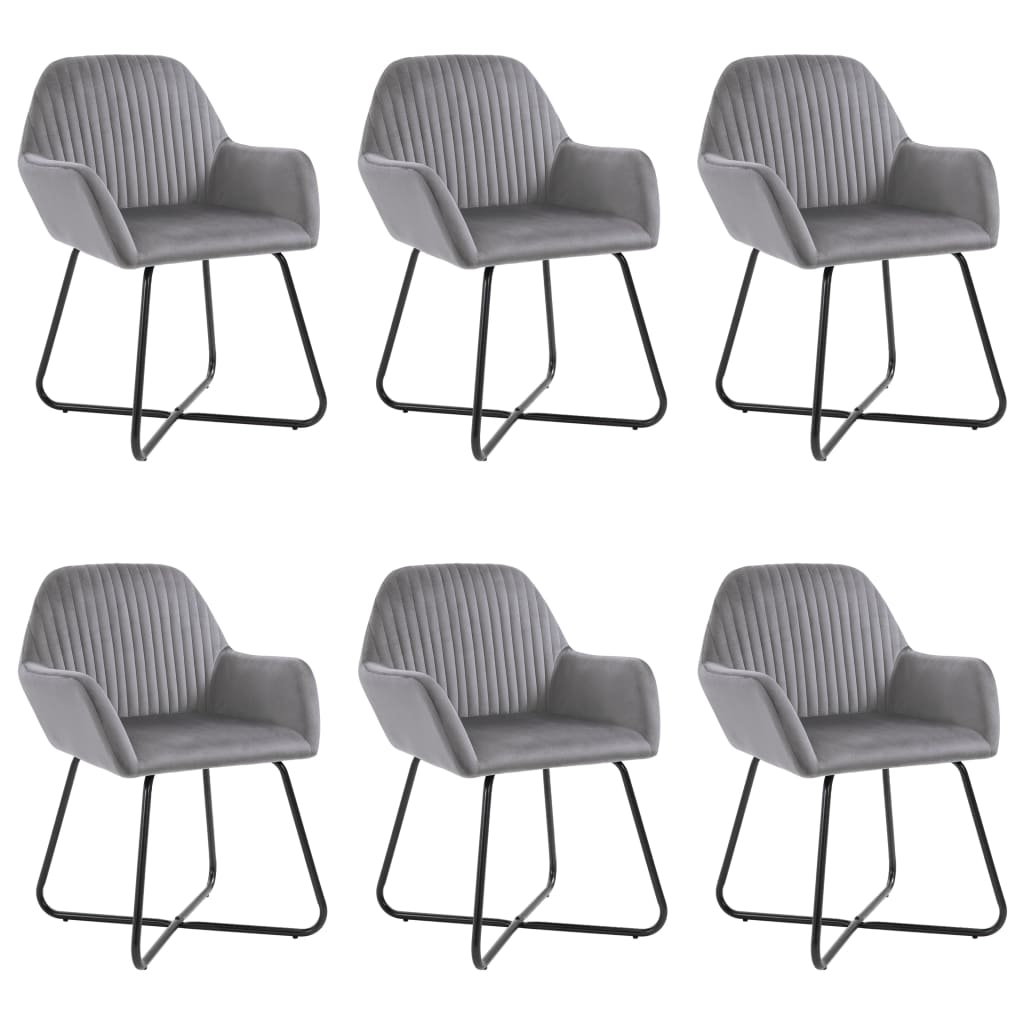 Dining Chair Set of 6 Grey Velvet and Powder-Coated Steel