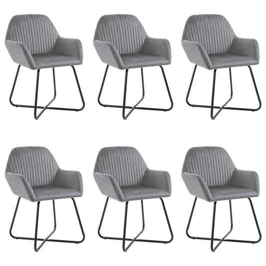 Dining Chair Set of 6 Grey Velvet and Powder-Coated Steel
