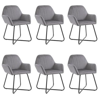Dining Chair Set of 6 Grey Velvet and Powder-Coated Steel