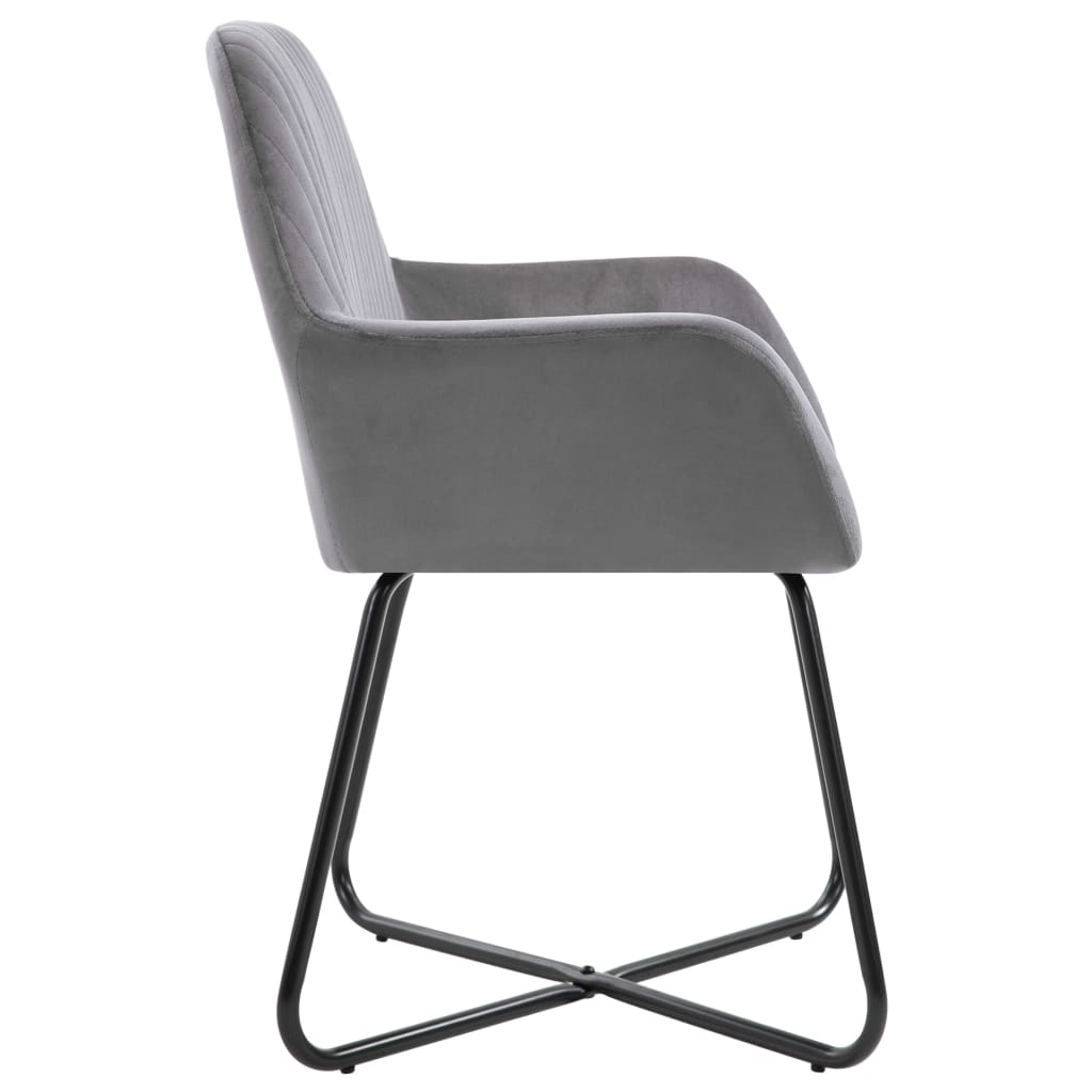Dining Chair Set of 6 Grey Velvet and Powder-Coated Steel