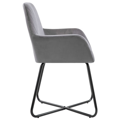 Dining Chair Set of 6 Grey Velvet and Powder-Coated Steel