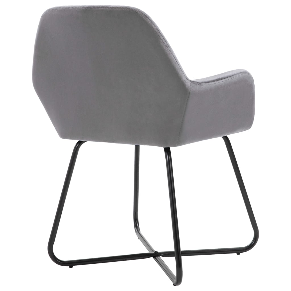 Dining Chair Set of 6 Grey Velvet and Powder-Coated Steel