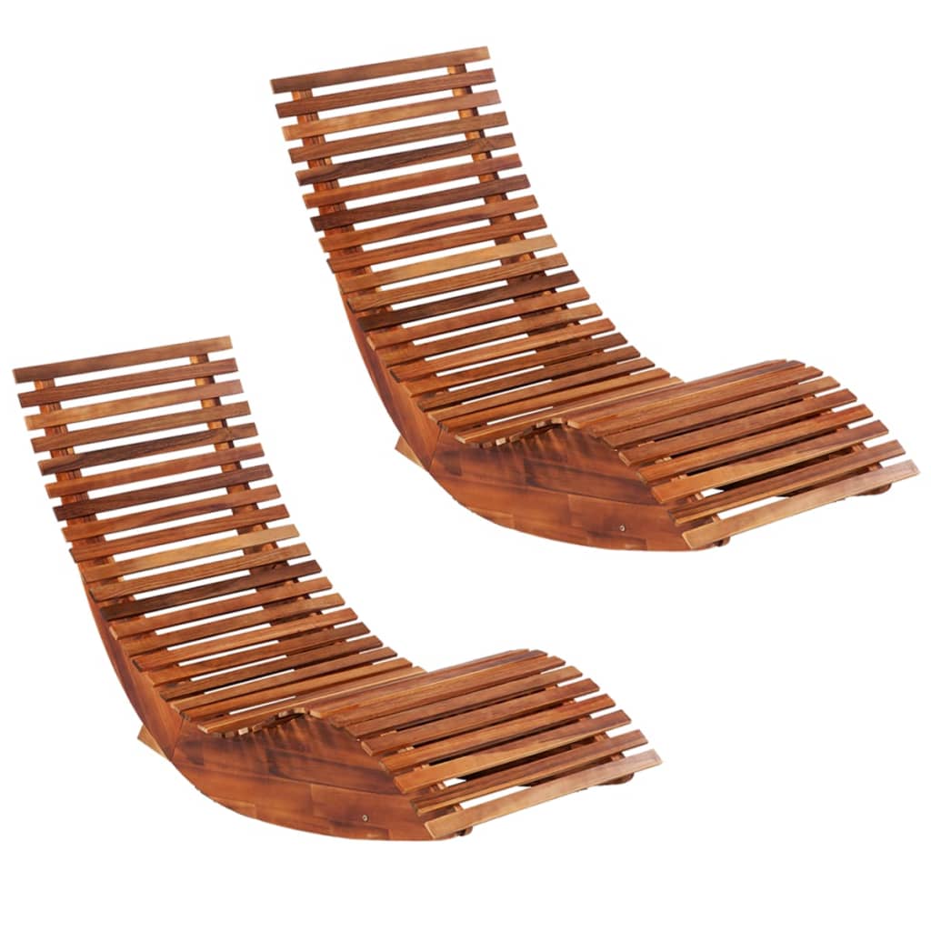 Sun Lounger Set of 2 Light brown Acacia wood
