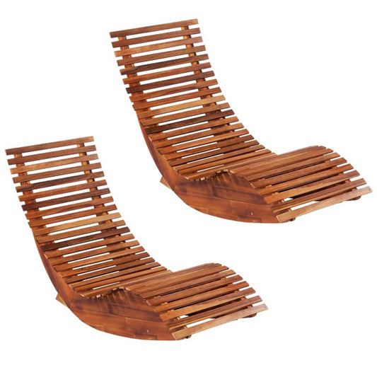 Sun Lounger Set of 2 Light brown Acacia wood