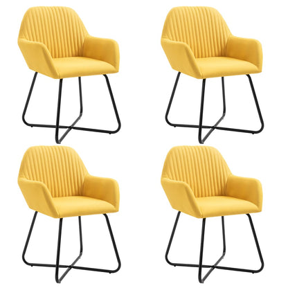 Dining Chair Set of 4 Yellow Fabric and Powder-Coated Steel