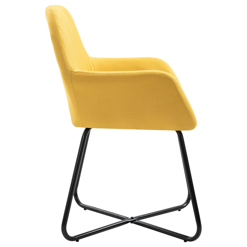 Dining Chair Set of 6 Yellow Fabric and powder-coated steel