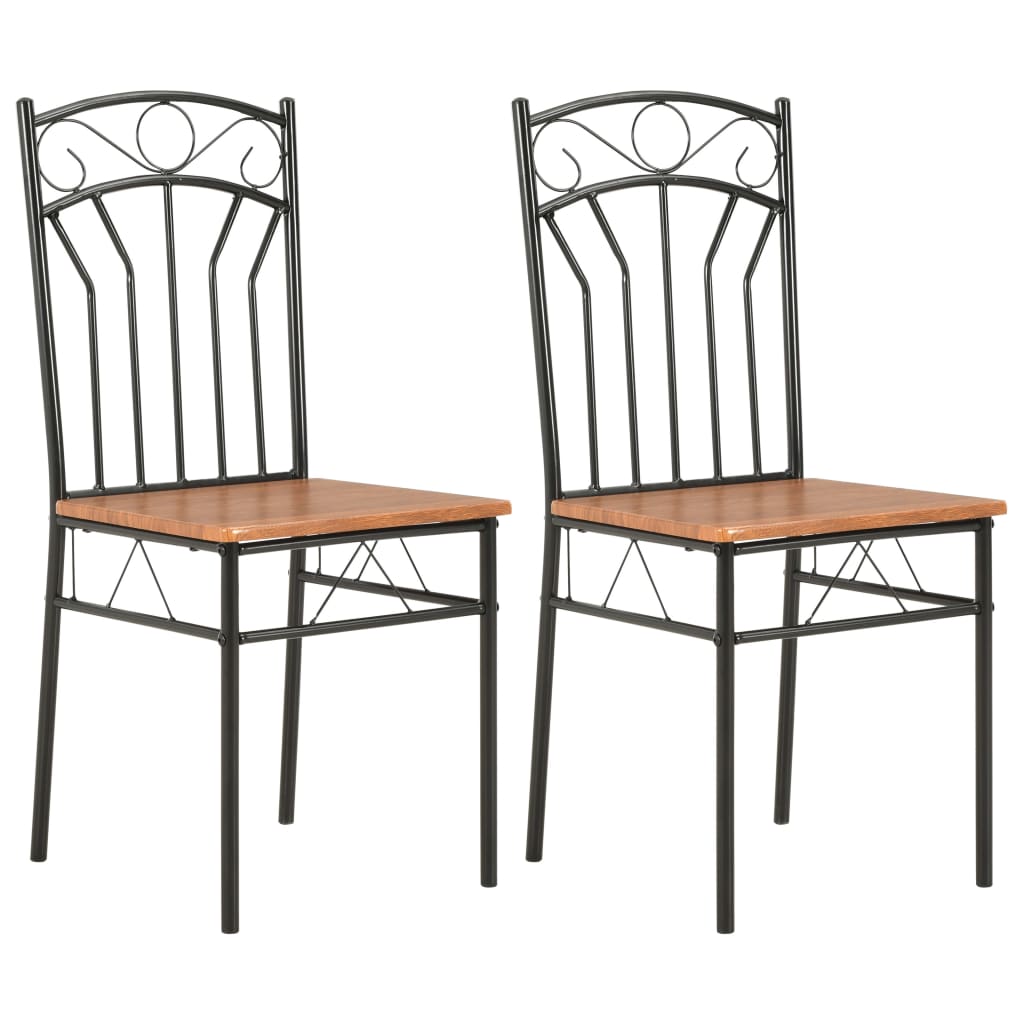 Dining Chair Set of 2 Brown and Black MDF and Steel Standard