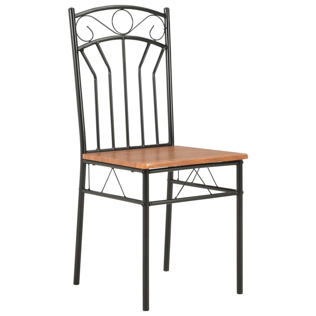Dining Chair Set of 2 Brown and Black MDF and Steel Standard