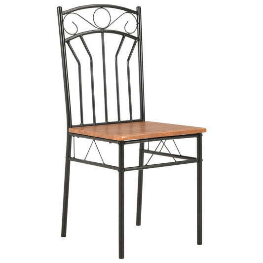 Dining Chair Set of 2 Brown and Black MDF and Steel Standard
