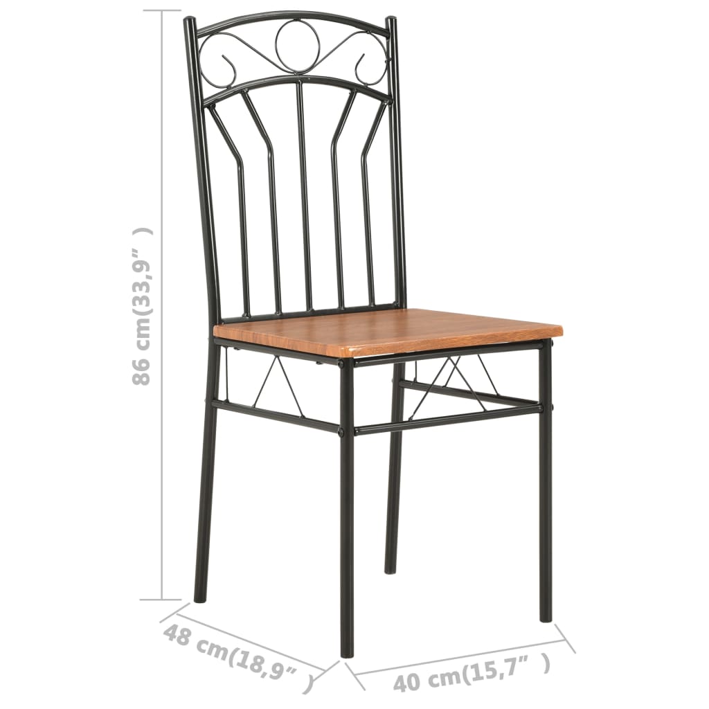 Dining Chair Set of 2 Brown and Black MDF and Steel Standard