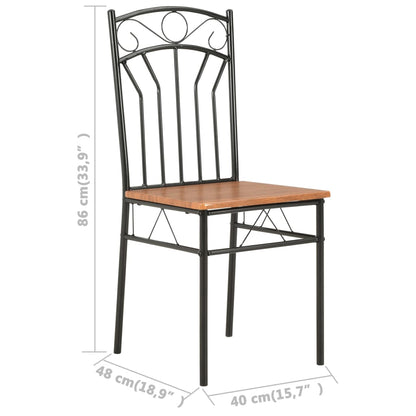 Dining Chair Set of 2 Brown and Black MDF and Steel Standard