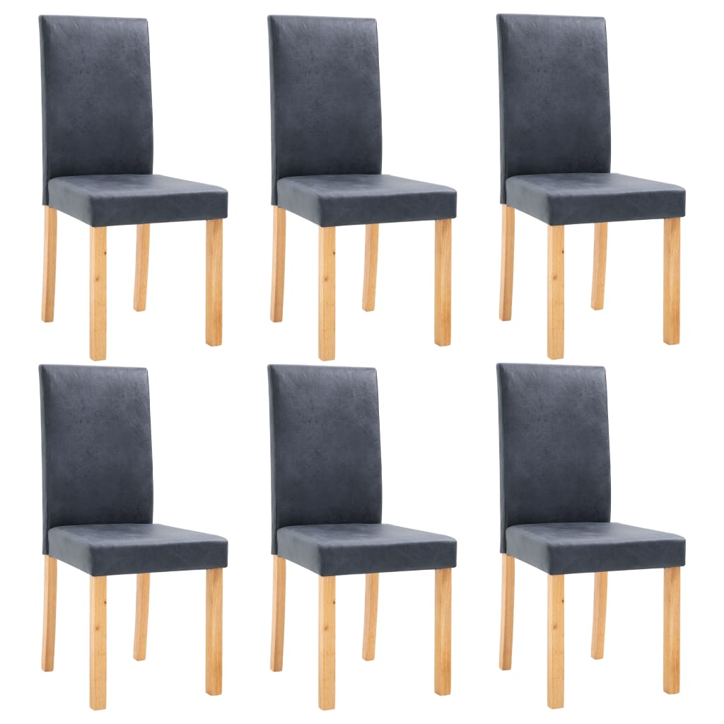 Dining Chair Set of 6 Gray Faux Leather, Wood Standard Durable