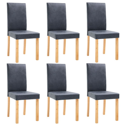 Dining Chair Set of 6 Gray Faux Leather, Wood Standard Durable