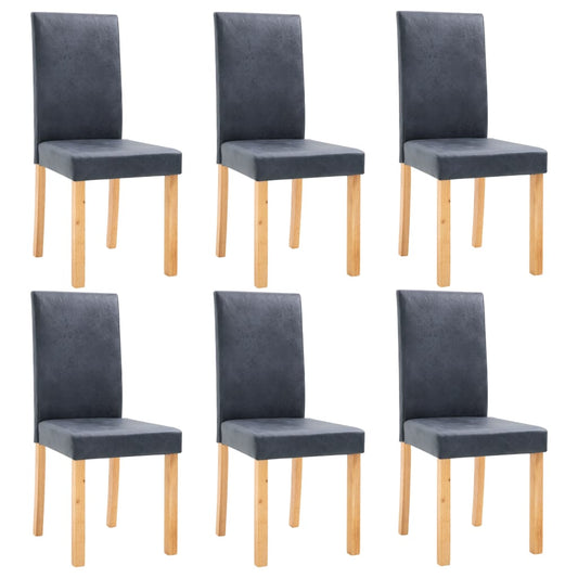 Dining Chair Set of 6 Gray Faux Leather, Wood Standard Durable