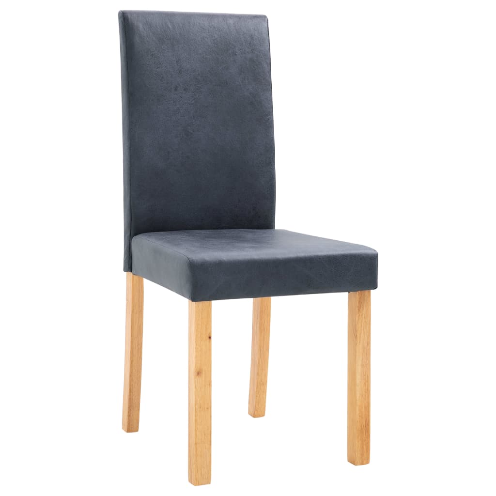 Dining Chair Set of 6 Gray Faux Leather, Wood Standard Durable